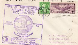 Durham NC 1937 Air Mail Cover - 1c. 1918-1940 Covers