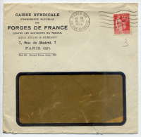 1936--PARIS VIII--oblitération Mécanique Muette-env Personnalisée Paris 8°-Caisse Synd Forges De France-type Paix 50c - Briefe U. Dokumente