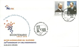 Turkey; Special Postmark 2010 200th Anniv. Of Independence Of Chile - FDC