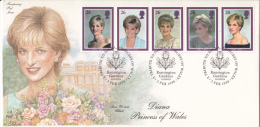 Great Britain FDC Scott #1795a Strip Of 5 Princess Diana Cancel: A Tribute To Diana, Kensington Gardens - 1991-2000 Dezimalausgaben