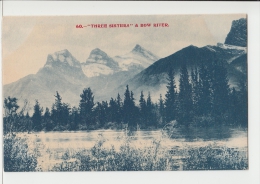 The Three Sisters  & Bow River Canadian Rockies  Banff  Alberta  Canada 1950 PC - Banff