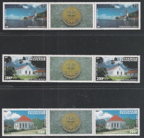 POLINESIA FRANCESE - 1986: 3 X 2 Valori Nuovi Stl Di P.A.con Vignetta Centrale- EDIFICI RELIGIOSI- In Ottime Condizioni. - Unused Stamps