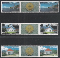 POLINESIA FRANCESE - 1986: 3 X 2 Valori Nuovi Stl Di P.A.con Vignetta Centrale- EDIFICI RELIGIOSI- In Ottime Condizioni. - Ongebruikt