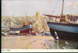 St.Ives Cornwall Boat Harbor Painted By Vernon Ward - St.Ives