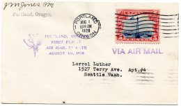 Frist Flight 5 Cents Portland OR 1928 Air Mail Cover - 1c. 1918-1940 Covers
