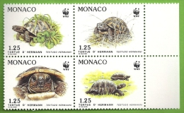 Bloc De 4 Timbres Neufs ** MONACO Protection Nature Animaux Reptiles Tortues Hermann Panda Organisation WWF - Schildkröten