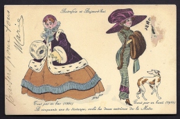 CPA ANCIENNE- FRANCE- MODE FEMME- LA MODE EN 1860 ET 1910- ILLUSTRATION COULEUR SIGNÉE XAVIER SAGER - Sager, Xavier