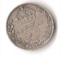 GRANDE-BRETAGNE 3 PENCE  1918  ARGENT - F. 3 Pence