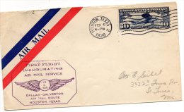 Frist Flight Houston TX 1928 Air Mail Cover - 1c. 1918-1940 Covers