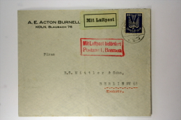 Deutsche Reich: AE Action Burnell Luftpost Brief , Gremen - Berlin, Mit Lüftpost... - Poste Aérienne & Zeppelin