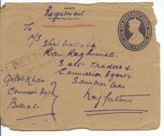 KGV1 Registered Letter 1 1/2 Annas Embossed  + Stamps Both Sides Shown Roughly Opened - Omslagen