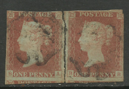 GB 1841 QV 1d Pair Penny Red Imperf BLACK M/C Pmk (B A & B B )( G350 ) - Oblitérés