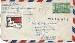 1953 15 Cent New York & Statue Of Liberty Airmail Used With Estonian Relief Label Roughly Opened To UK - Covers & Documents