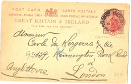 LBL16/4 - LEVANT BRITANNIQUE - EP CP OBL. CONSTANTINOPLE POUR LONDRES 3/3/1902 - Britisch-Levant