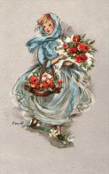 Jeune Fille Et Ses Bouquets De Fleurs  - 1907 - - Dessins D'enfants