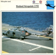 Fiche Aviation Hélicoptère Naval Westlan - Aérospatiale LYNX - Airplanes