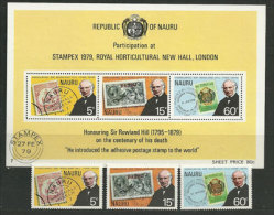 ILE NAURU. Timbres Sur Timbres (Stampex London) 1979. Centenaire De Rowland Hill. 3 T-p + 1 BF Neufs ** - Rowland Hill