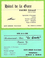 63 - LONGUES - VIC LE COMTE - 2 Cartes Commerciales Hôtel De La Gare - FAURE Gérard - Vic Le Comte