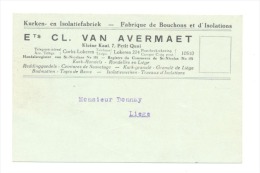 Carte Lettre Fabrique De Bouchons Ets Cl. Van Avermaet à LOKEREN 1937 (b120) - Lokeren