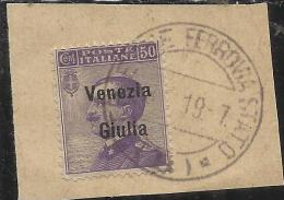 VENEZIA GIULIA 1918 - 1919 SOPRASTAMPATO D´ITALIA ITALY OVERPRINTED CENT. 50 C USATO SU FRAMMENTO USED ON CHIP OBLITERE' - Venezia Giulia