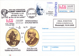 ALBERT EINSTEIN,EMIL RACOVITA,EINSTEIN YEARS, COVER  STATIONERY , ENTIRE POSTAUX, OBLITERATION CONCORDANTE,2005, ROMANIA - Albert Einstein