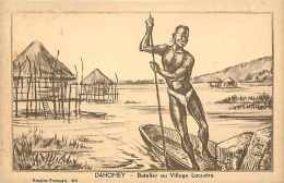 Juin13 596 : Dahomey  -  Batelier  -  Village Lacustre  -  Dessin - Benin