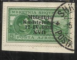 ALBANIA 1939 POSTA AEREA AIR MAIL ASSEMBLEA COSTITUENTE 5 Q USATO SU FRAMMENTO USED ON CHIP OBLITERE' - Albania