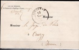 Lettre Du Procureur De La République De TONNERRE (89) 15 Nov. 1852 Envoyée à CRUZY LE CHATEL - Frankobriefe