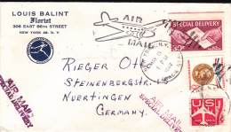 USA - 1962 - ENVELOPPE AIRMAIL De NEW YORK Pour NUERTINGEN (GERMANY) - CACHET "TELEGRAPH DELIVERY" D´INTERFLORA Au DOS - Marcophilie