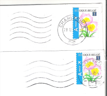 Belgique: Lot De 2 Lettres Entières, Timbres Fleur Tulipe De Buzin,ZONE A PRIOR Non Dentelé Haut / Bas,obl Charleroi, TB - Covers & Documents