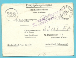 Kriegsgefangenenpost Met Stempel PERUWELZ Op 4/3/1945, Met Stempel SERVICE SUSPENDU / RETOUR A L'ENVOYEUR / DIENST.... - Oorlog 40-45 (Brieven En Documenten)