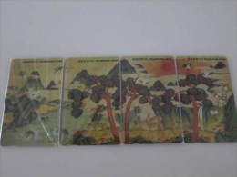 Korea Autelca Magnetic Phonecard,puzzle Set Of 4,longlife Things Like Turtles,crane,deer,used - Rompecabezas