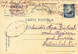 POSTACRD STATIONERY, ENTIRE POSTAUX,VERY RARE,METTER MARK"EXPEDITIE"1949, ROMANIA - Covers & Documents