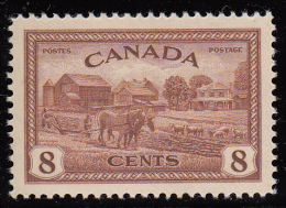 Canada MNH Scott #268 8c Eastern Farm Scene Farmer Plowing With A Team Of Horses - 1946 Peace Issue - Nuevos