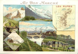 Au Bon Marché à Paris, Thème Géographie, Montagnes, Lith. Barret -  Les Alpes - Grand Format - Au Bon Marché