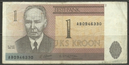 Estland Estonia Estonie 1 Kroon 1992 Kristjan Raud Banknote Bank Note - Estonia