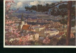 Baden Bei Wien Künstlerkarte Gesamtansicht 26.6.1924 Von Baden Nach München - Baden Bei Wien