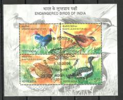 INDIA, 2006, FIRST DAY CANCELLED AT JABALPUR, Endangered Birds Of India,, Miniature Sheet , - Used Stamps