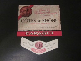 FARAGUI  Côtes-du-Rhône Vin Appellation Contrôlée France  98cl-Etiquette De Vin Neuf « œnographilie » - Côtes Du Rhône