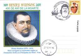 HENRY HUDSON,EXPLORATEUR AND SEAFARER ENGLISH,POSTCARD STATIONERY,2011,ROMANIA - Onderzoekers