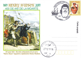 HENRY HUDSON,EXPLORATEUR AND SEAFARER ENGLISH,POSTCARD STATIONERY,2011,TURDA,ROMANIA - Esploratori