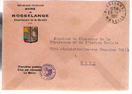 France Lettre Mairie De Rosselange Moselle CAD 6-04-1962 - Cachet Mairie & Armoiries - Briefe U. Dokumente