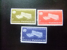 RWANDA  - REPUBLIQUE RWANDAISE 1966 INAGRACION EDIFICIO  DE LA OMS  Yvert & Tellier Nº 158 / 160 ** MNH - OMS