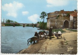 AVAILLES-LIMOUZINE. - La Vieille Porte De Ville Et Le Pont.  Superbe Plan De Laveuses. CPM Dentelée - Availles Limouzine