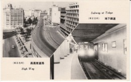 Tokyo Japan Subway Interior View, Road Above, On C1950s Vintage Postcard - Métro