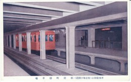 Tokyo Japan Subway Station Interior View, Train On Tracks In Station, On C1930s Vintage Postcard - Subway