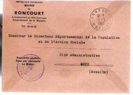 France Lettre Mairie De Roncourt Moselle CAD 16-05-1962 - Cachet Mairie - Briefe U. Dokumente