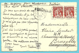 339 Op Kaart Met Stempel CHARLEROI Met Naamstempel (griffe D´origine) FORCHIES - 1932 Ceres And Mercurius