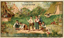 Chocolat Guérin Boutron, Jolie Chromo Lith. J. Minot, Enfants, Pêche, Les Pêcheurs - Guérin-Boutron
