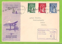 NORVEGIA NORGE FIRST FLIGHT OSLO - TOKIO BUSTA SCANDINAVIAN AIRLINES DEL 19-4-1951 - Covers & Documents